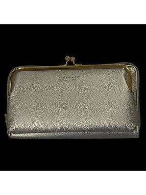 Montana West MWC-121PT Metallic Pewter Crossbody Wallet Kiss Lock Gold Tone NWT